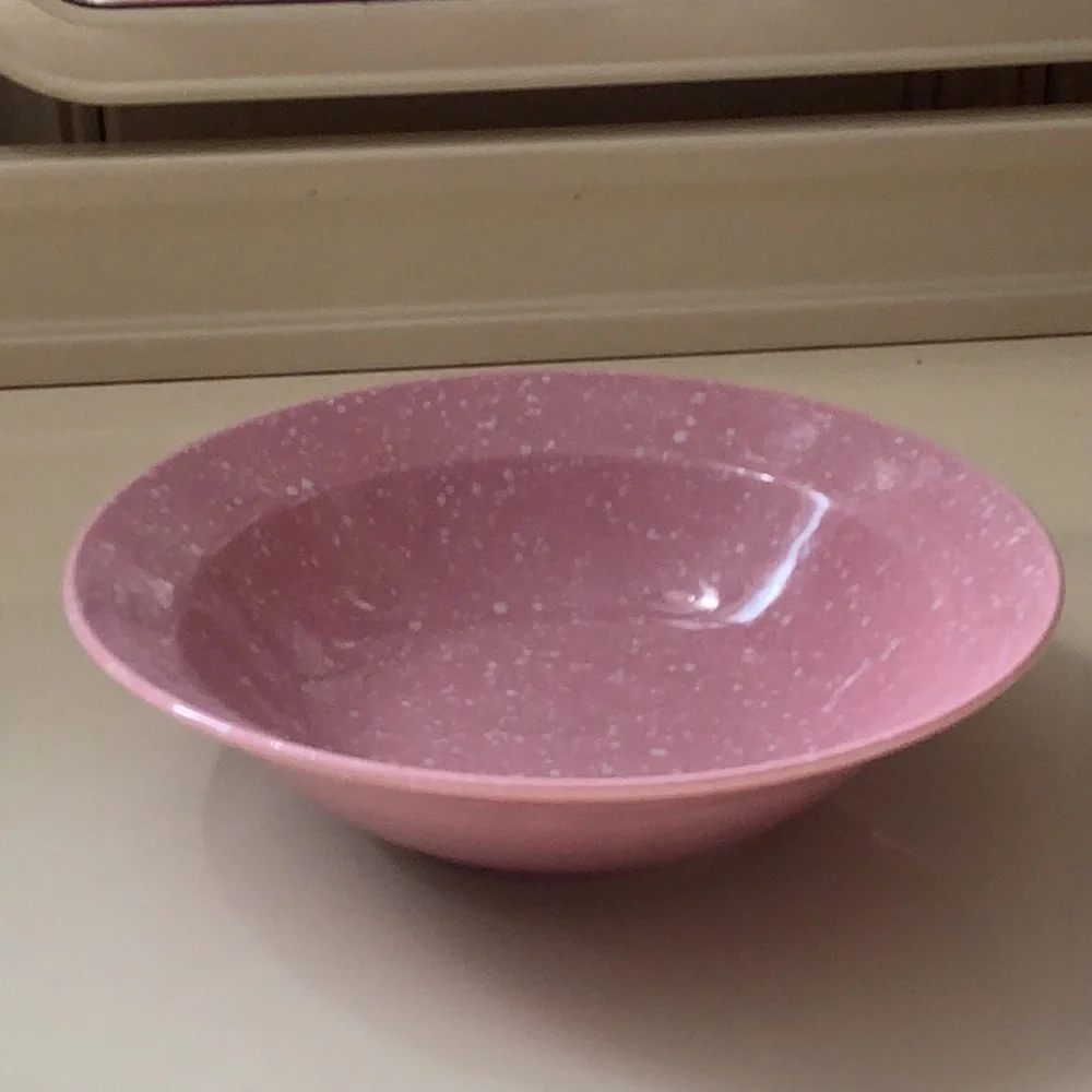 Vintage Pink White Speckled Signature Stoneware Japan Harlequin Bowl Bowls Set 2
